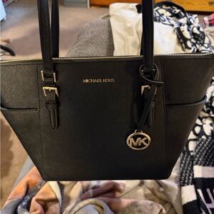 Michael Kors charlotte large Black Tote with Gold Accents